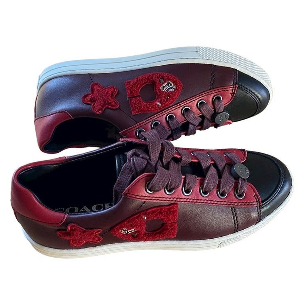 Coach CitySole Patchwork Red Star Patch Black Leather Sneaker Women's 5B Low Top